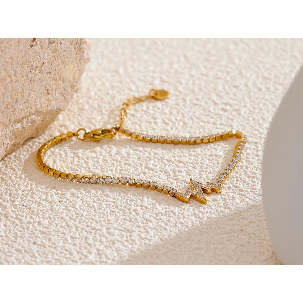 Yhpup Delicate Bling Cubic Zirconia Chain Fashion Bracelet Bangle High-Grade Gold Color 18K PVD Plated Premium Jewelry