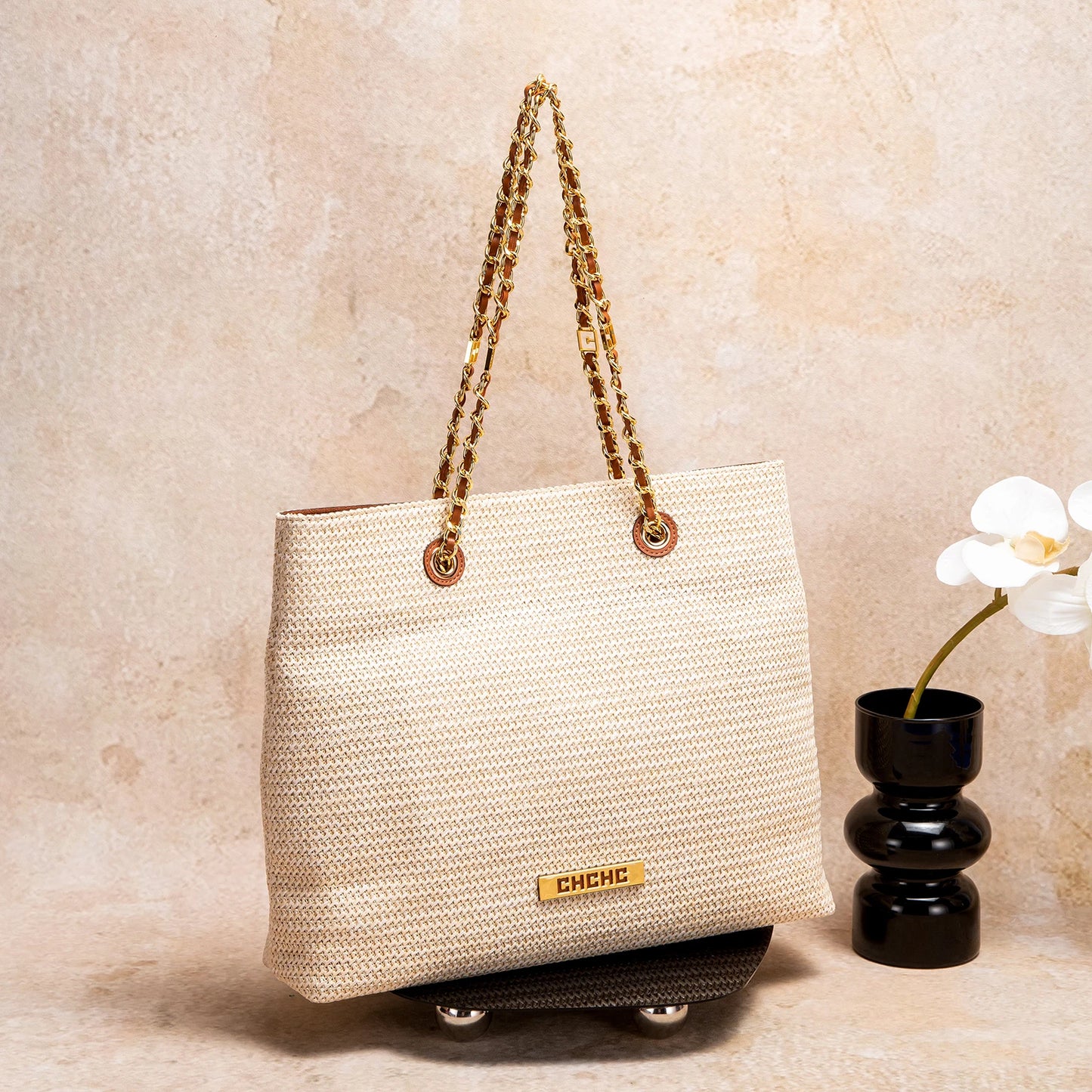 Fashion Classic Retro Stripe Women's New Chain Bag Large Capacity PP Material Women's Shoulder Bag