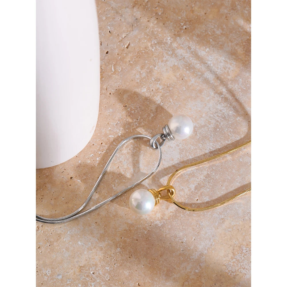 Yhpup Exquisite High Quality Stainless Steel Simulated Pearls Removable Necklace Pendant Waterproof Fashion Daily Jewelry Office