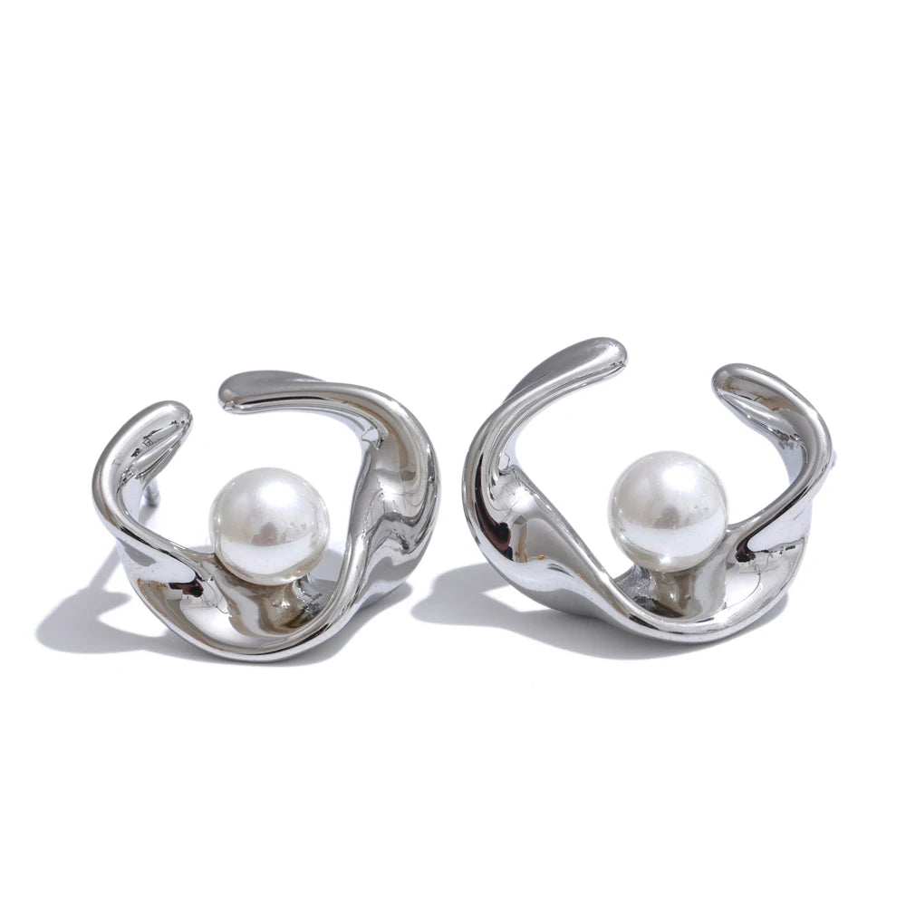 Yhpup Minimalist Stainless Steel Geometric Imitation Pearls Daily Stud Earrings Women 18K PVD Plated Korean Fashion Jewelry Gift