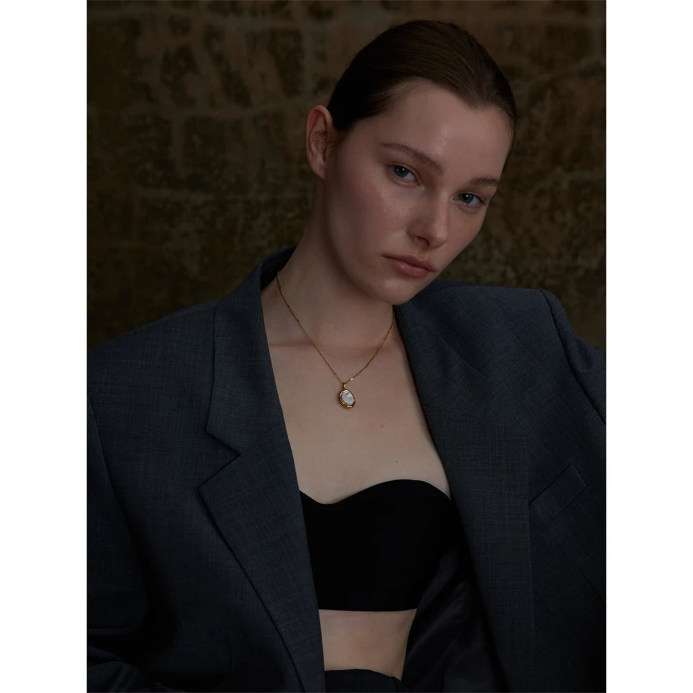 Yhpup 316L Stainless Steel Thicker Natural Shell Chic Pendant Necklace 18K Gold Color High Quality Delicate Collar Jewelry Gift
