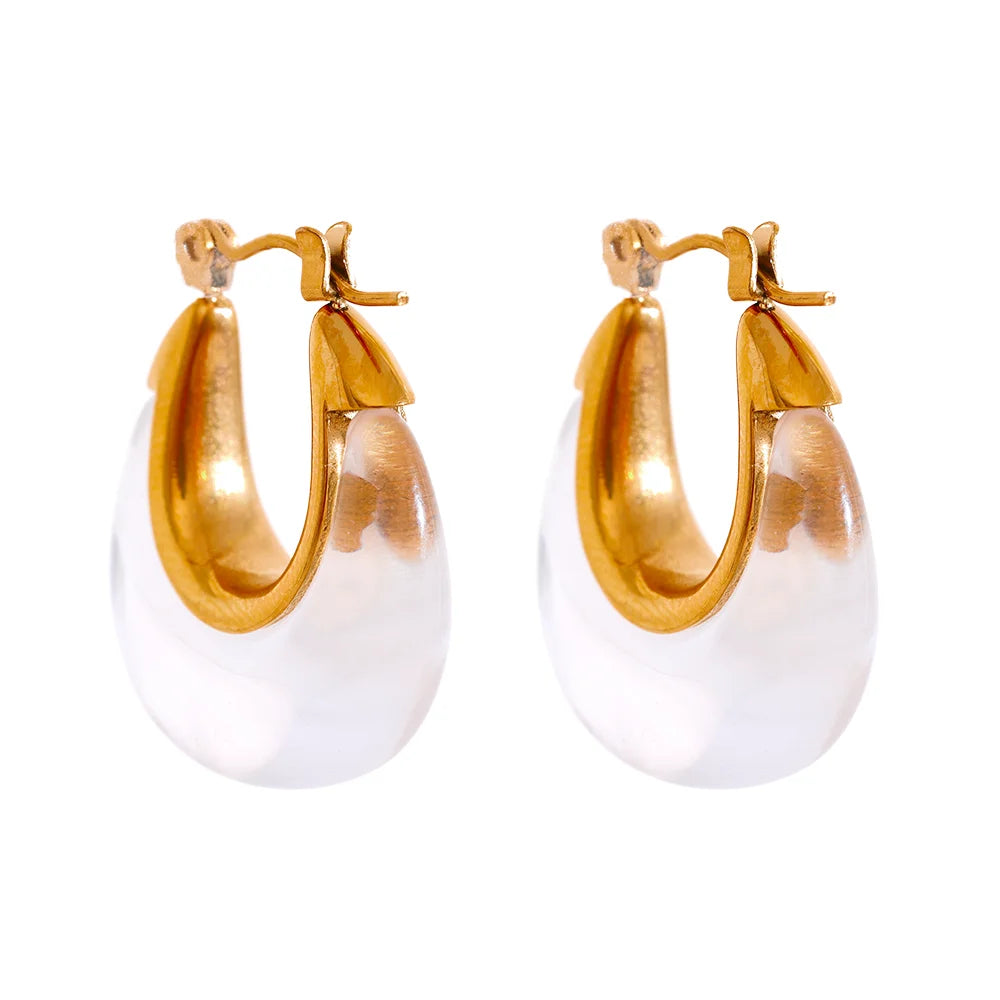 Yhpup Fashion Stainless Steel Acetic Acid Resin Hollow Chunky Hoop Earrings for Women Prevent Allergy Charms Jewelry Party Gift