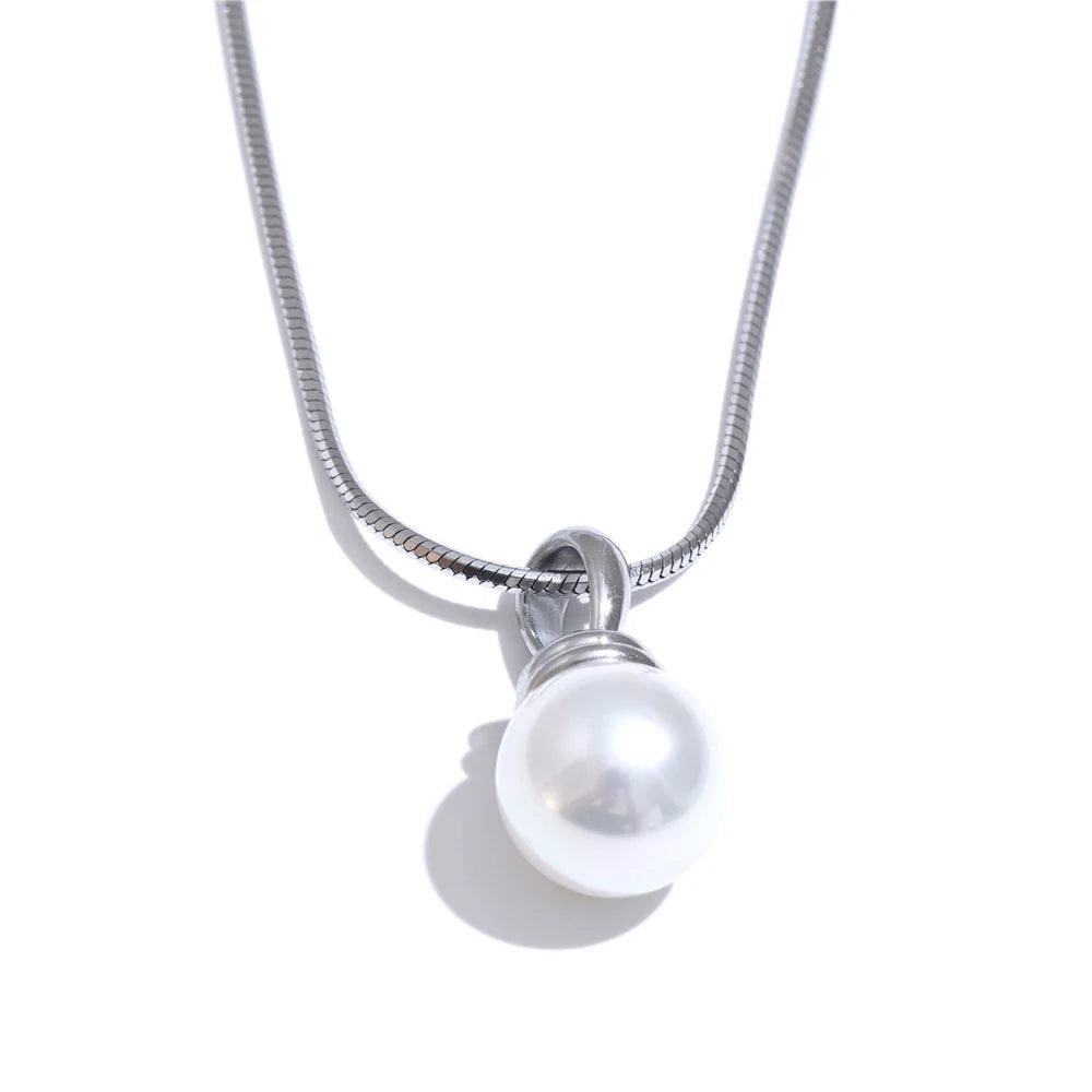 Yhpup Exquisite High Quality Stainless Steel Simulated Pearls Removable Necklace Pendant Waterproof Fashion Daily Jewelry Office