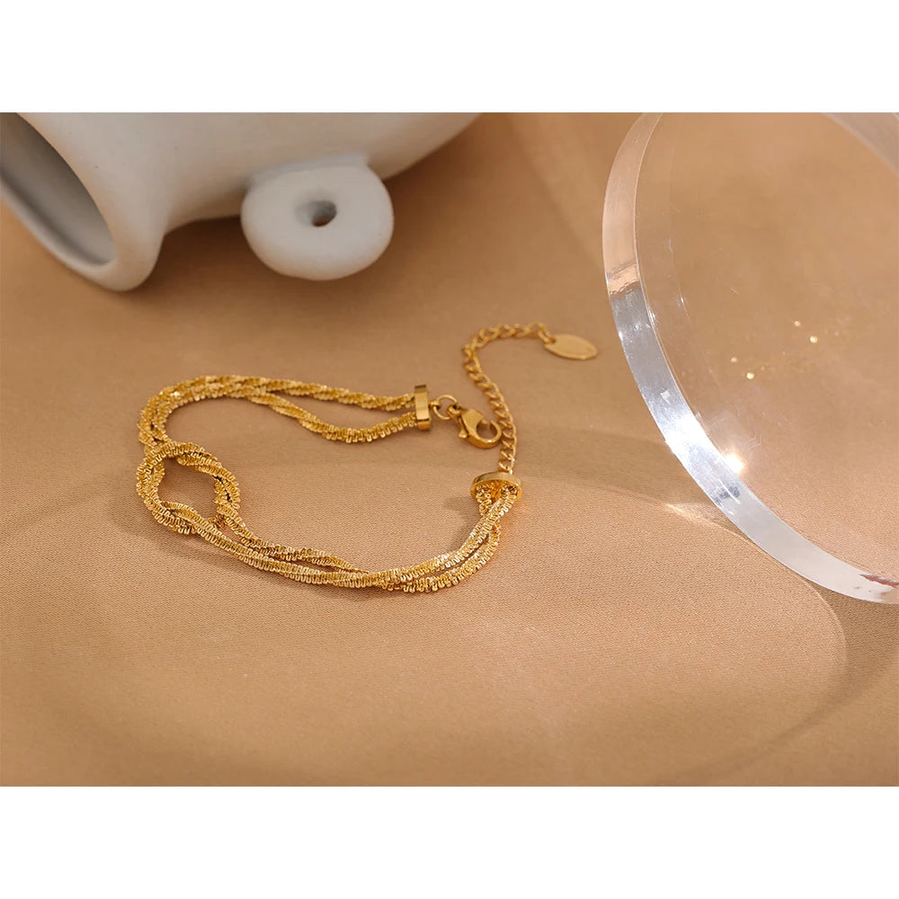 Yhpup Charm 316 Stainless Steel Gypsophila Knot Chain Cuff Bracelet for Women 18k Gold Plated Adjustable Bangle Bijoux Gift