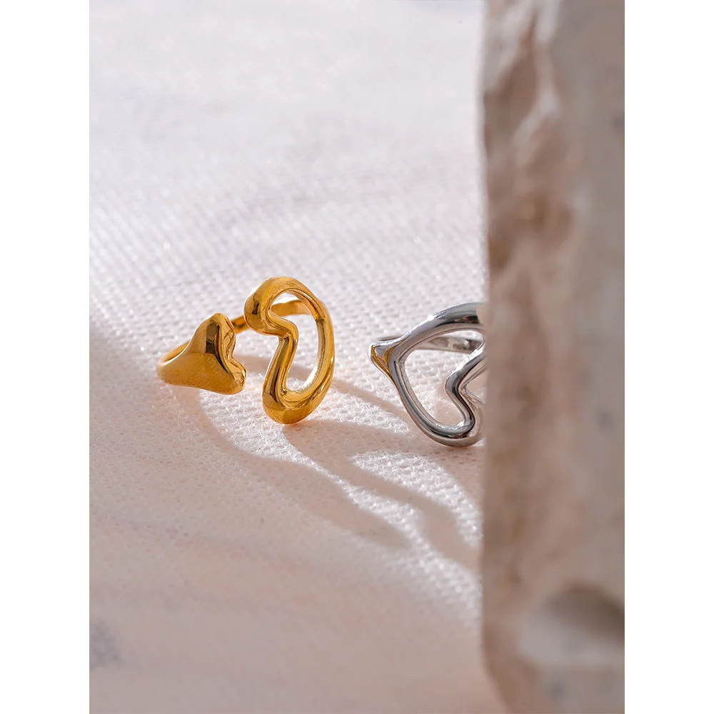 Yhpup Stainless Steel Heart Love Hollow Minimalist Ring Chic 18K PVD Plated Metal Charm Fashion Jewelry бижутерия для женщин