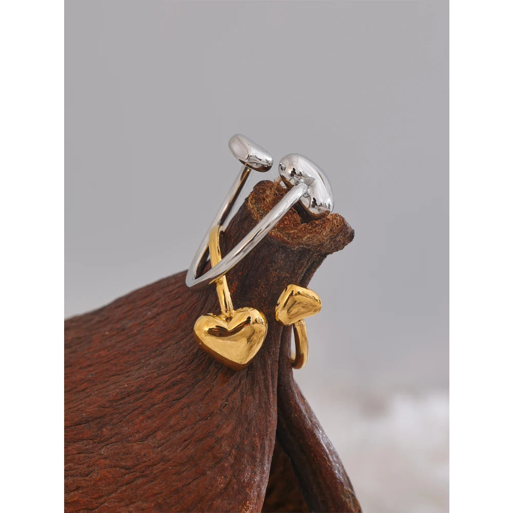 Ypup New 18K PVD Plated Stainless Steel Heart Love Open Adjustable Ring High Quality Waterproof Jewelry Handmade Polished Gift