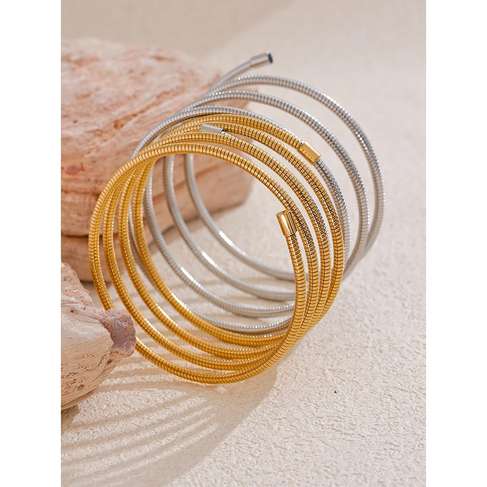 Yhpup Statement Stainless Steel Metal Layered Bracelet Bangle for Women Waterproof Texture High Quality Jewelry Accessories