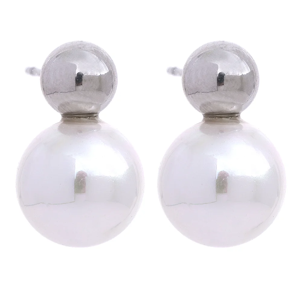 Yhpup Round Simulated Pearls Stud Earrings Chic Stainless Steel Korean Jewelry for Women Elegant Trendy Gala Gift