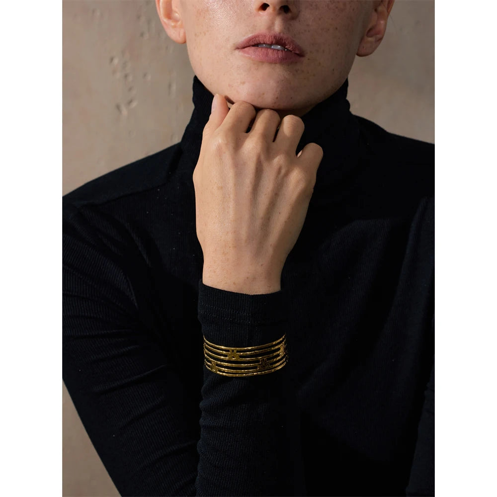 Yhpup Statement Stainless Steel Butterfly Hollow Wide Fashion Cuff Open Bracelet Bangle for Women Waterproof Jewelry New