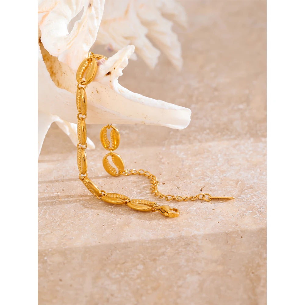 Yhpup Stainless Steel Metal Shell Gold Color 18K Plated Fashion Beach Holiday Bracelet Handmade Waterproof Summer Jewelry