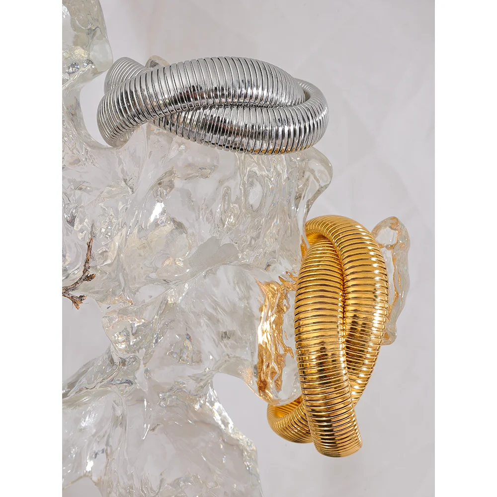 Yhpup 316L Stainless Steel Wide Heavy Metal Stackable Bracelet Bangle Waterproof 18K PVD Plated Texture Charm Statement Jewelry