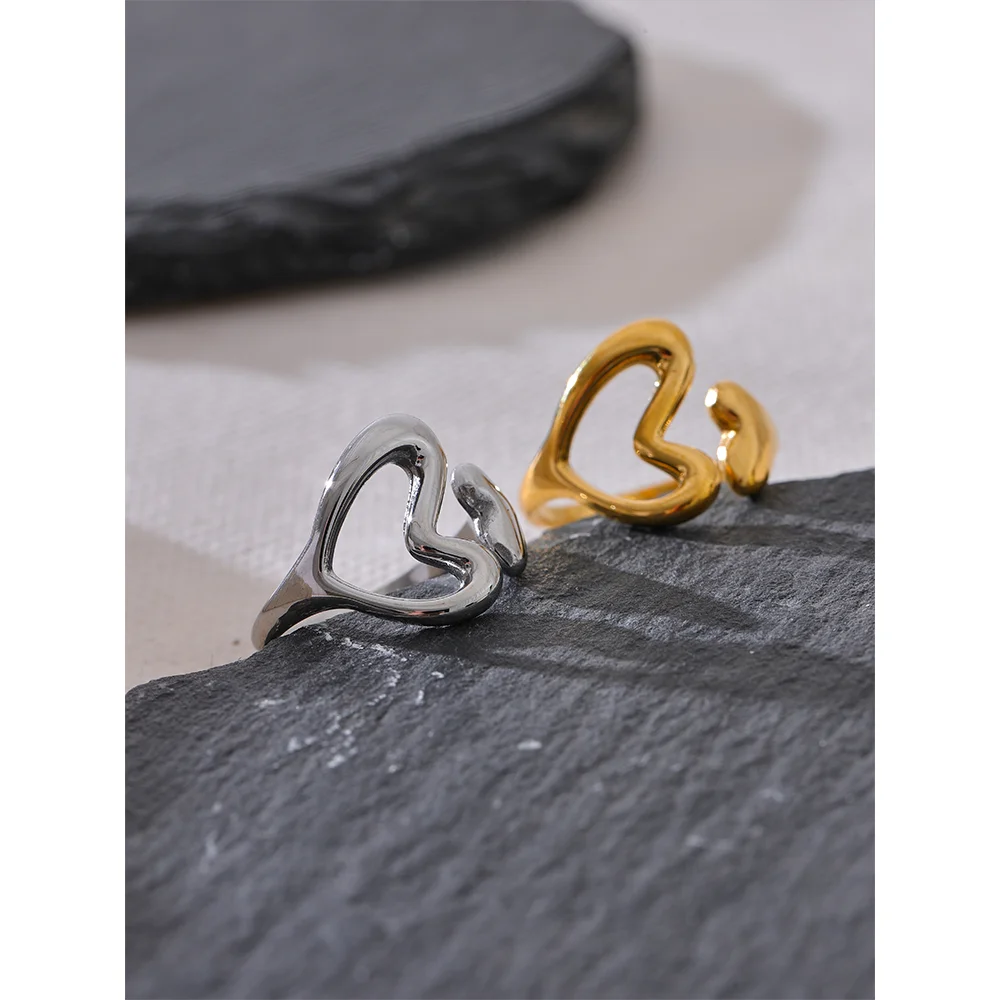 Yhpup Stainless Steel Heart Love Hollow Minimalist Ring Chic 18K PVD Plated Metal Charm Fashion Jewelry бижутерия для женщин