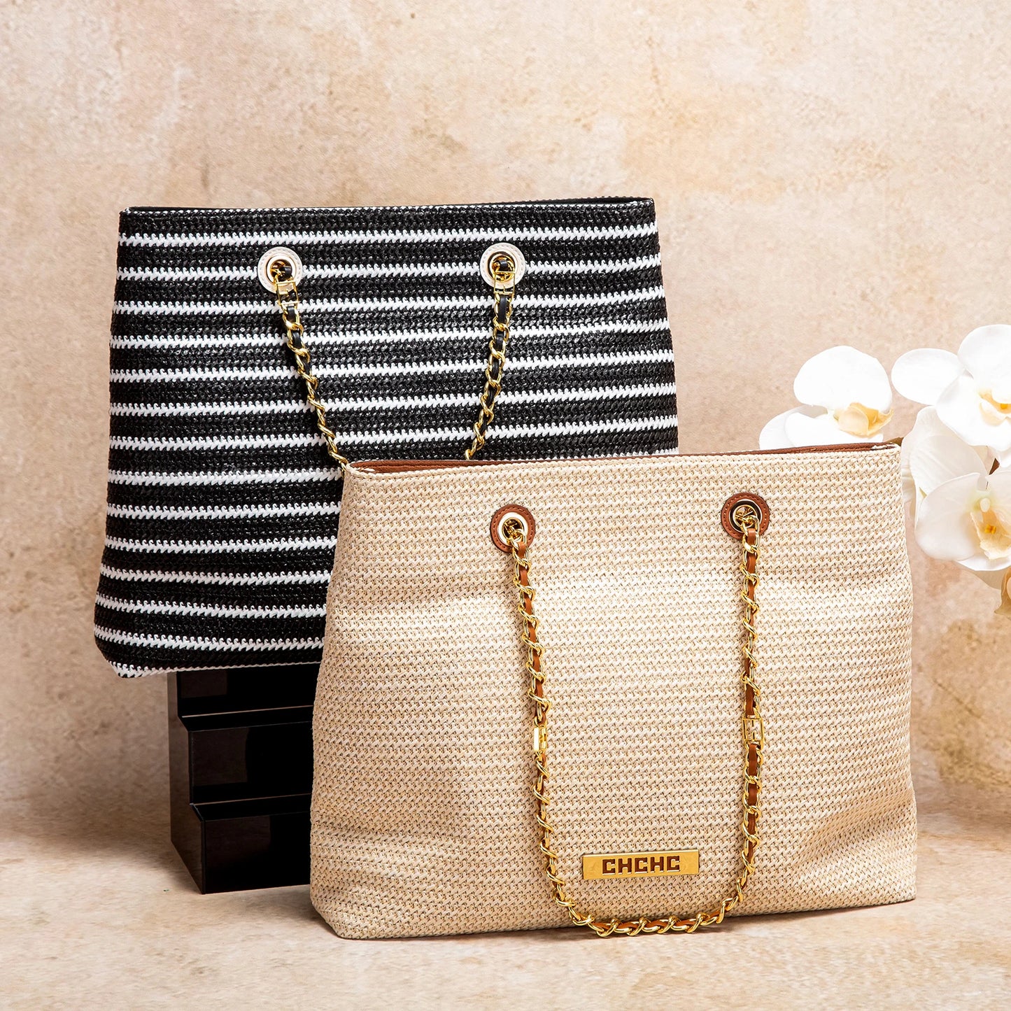 Fashion Classic Retro Stripe Women's New Chain Bag Large Capacity PP Material Women's Shoulder Bag