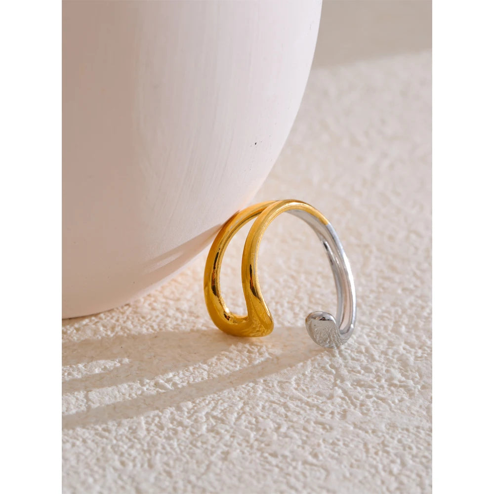 Yhpup Stainless Steel Geometric Hollow Adjustable Double Color Ring Waterproof Finger Jewelry Wholesale Gift
