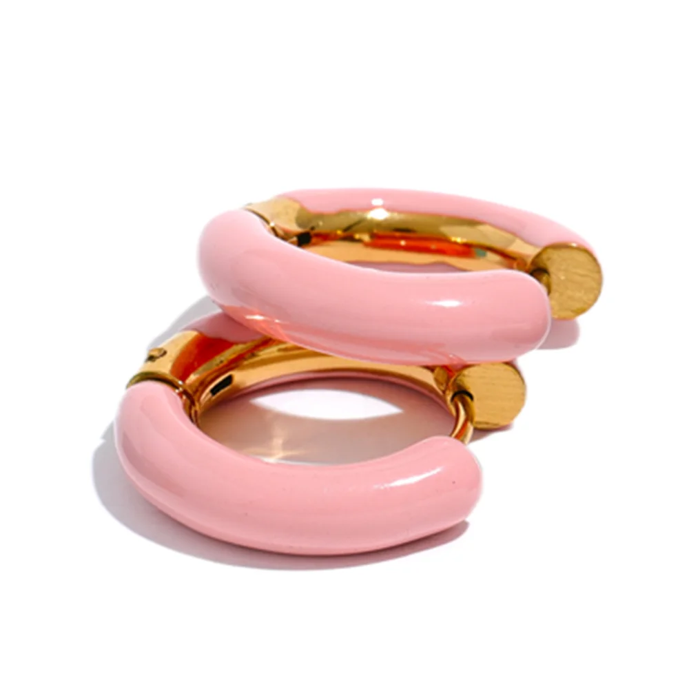 Yhpup 20mm Candy Color Blue Pink Brown Enamel Stainless Steel Hollow Hoop Earrings Golden Simple Trendy Y2K Sweet Jewelry Gift