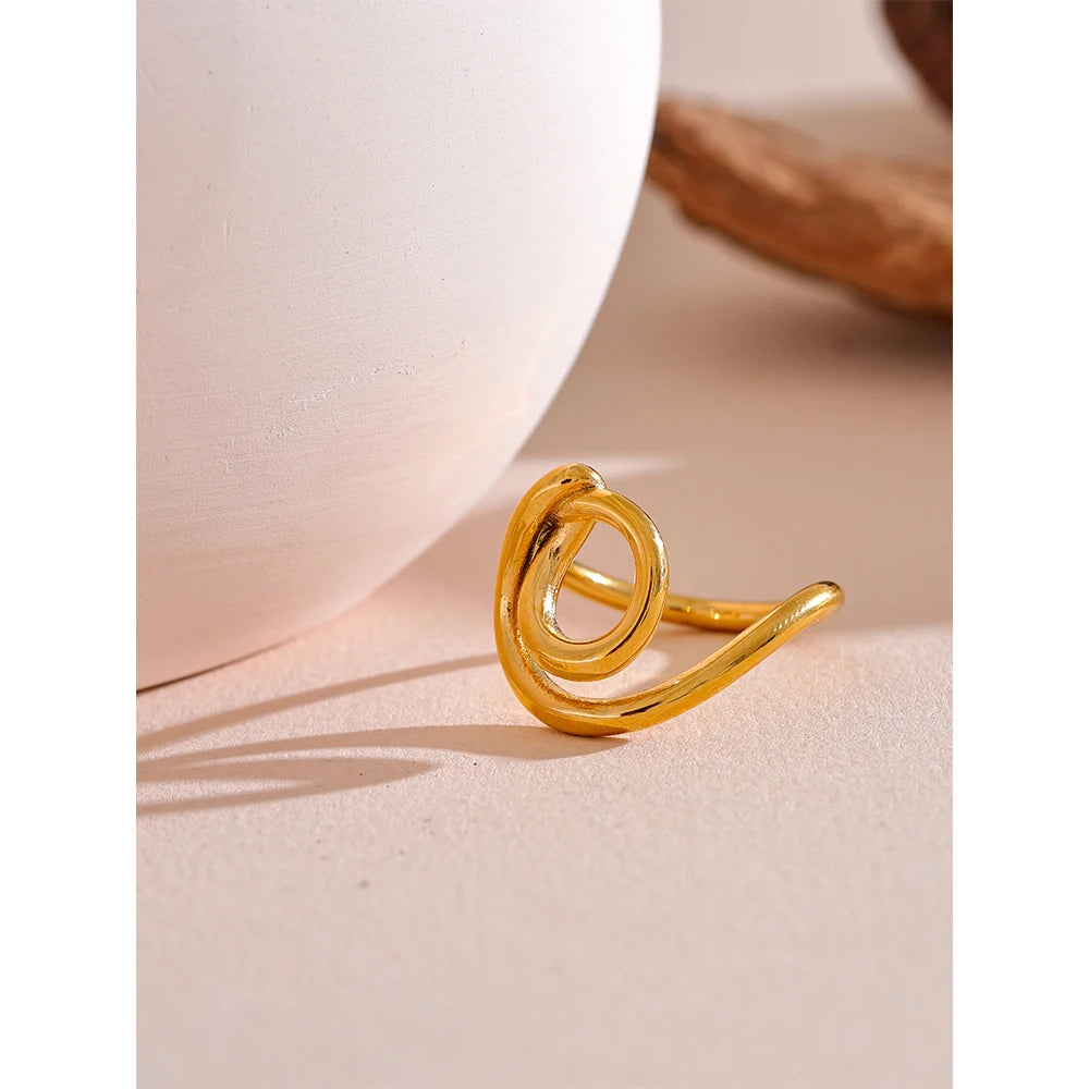 Yhpup Statement 316L Stainless Steel Geometric Line Unusual Ring Gold Color Rust Proof Attractive Fashion Jewelry for Women