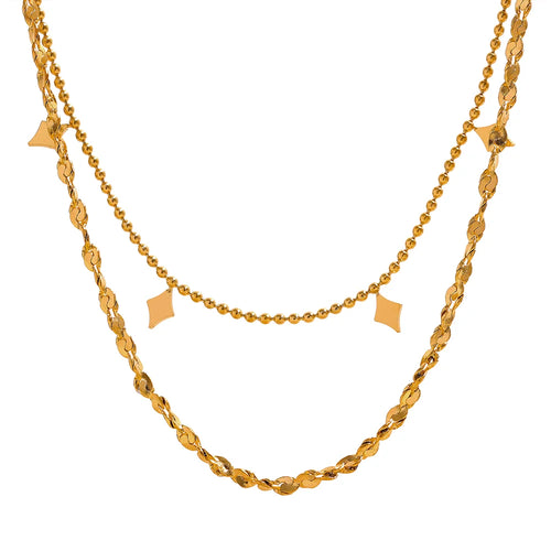 Yhpup Stylish Layered Chain Stainless Steel Necklace 18K Gold Plated Texture Waterproof Trendy Korean Thin Chain Jewelry Women