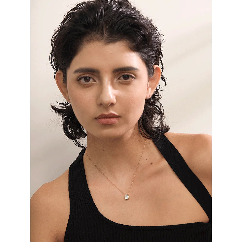 Yhpup 316L Stainless Steel Natural Stone Exquisite Shell Pendant Necklace for Women Chic Waterproof Metal Stylish Collar Jewelry