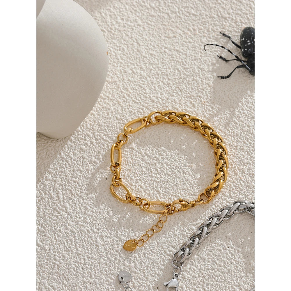 Yhpup Fashion Stainless Steel Metal Chain Statement Bracelet Bangle 18K Gold Waterproof Plated Jewelry Bijoux Femme