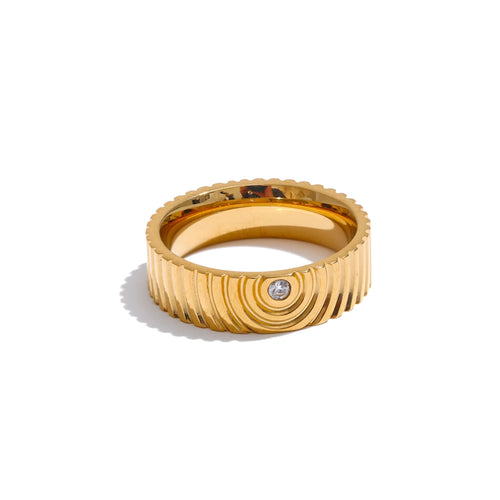 Yhpup 6789# Arrival Stainless Steel Round Striped Zircon Ring High Quality Minimalist Finger Fashion Jewelry Bijoux Femme