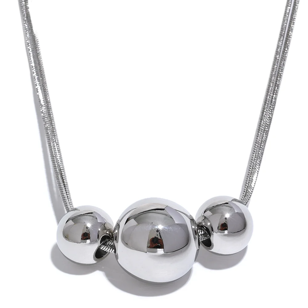 Yhpup 316l Stainless Steel Round Beads Chain Pendant Necklace 18K PVD Plated Metal Women Fashion Daily Trendy Jewelry Gift