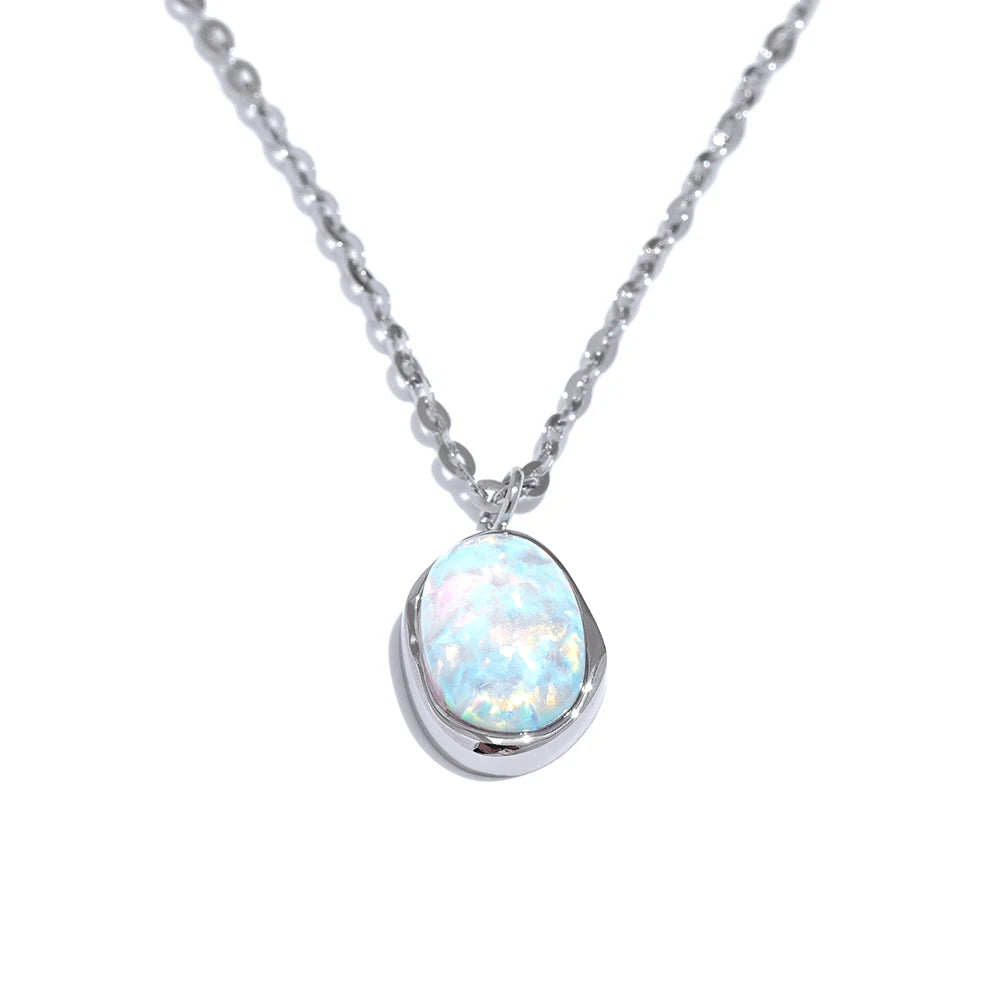 Yhpup Exquisite Stylish Processed Opal Stone Minimalist Small Chic Pendant Necklace 18k Gold Plated Jewelry for Women Gift