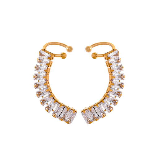 Yhpup Exquisite Luxury Bling Cubic Zirconia 18K Gold Plated Stainless Steel Ear Clip Earrings Stylish Charm Jewelry Women