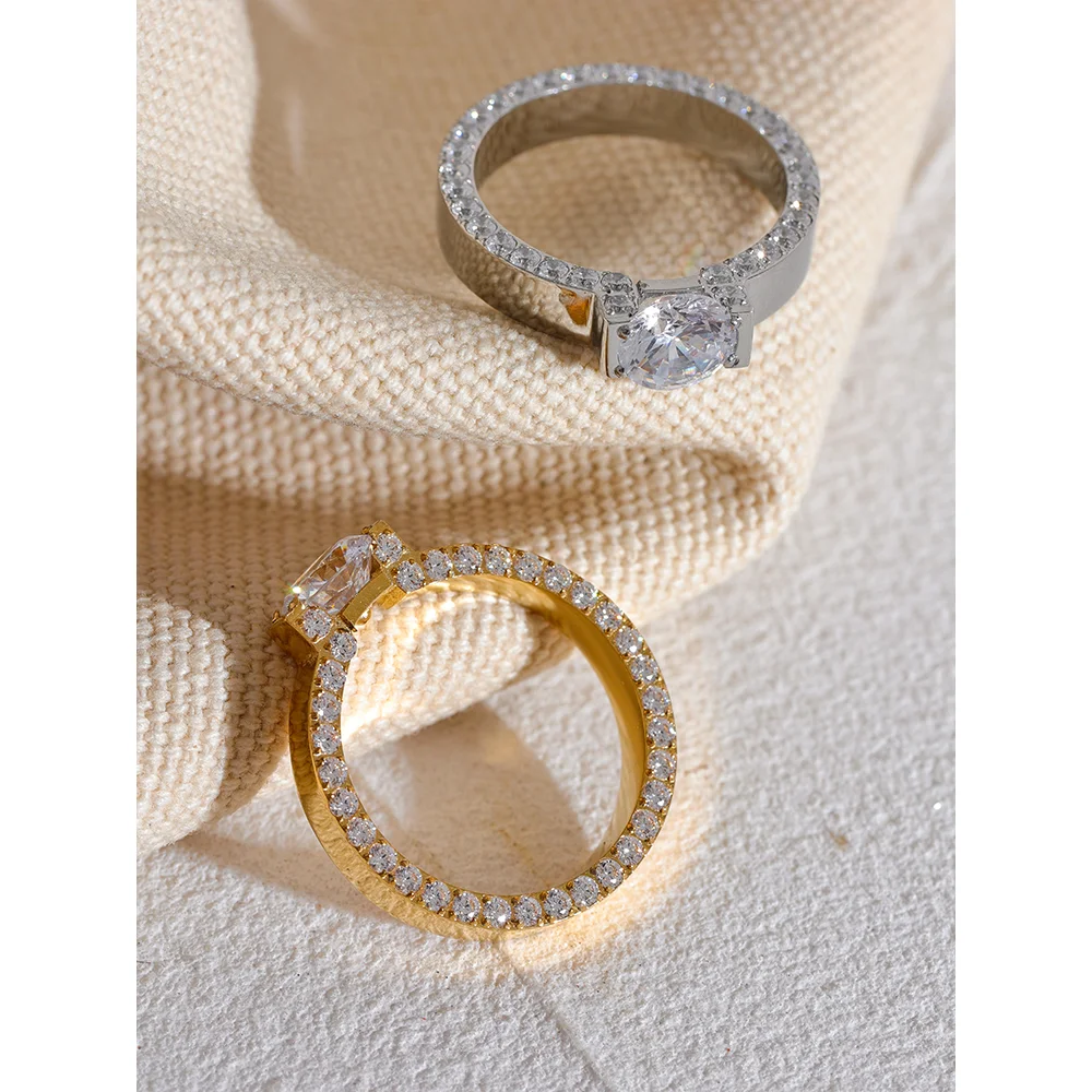 Yhpup Luxury Bling AAA Cubic Zirconia Stainless Steel Fashion Wedding Ring Women High Quality Exquisite Anniversary Jewelry Gift