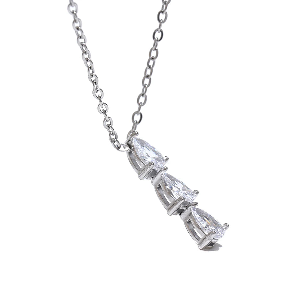 Yhpup Delicate Shiny Cubic Zirconia Water Drop Collar Necklace Pendant Stainless Steel Fashion Sweet Chic Jewelry Gift