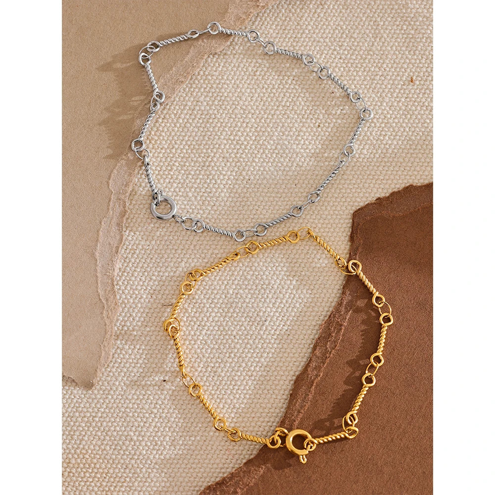 Yhpup Stainless Steel Metal Chic Twisted Handmade Chain Summer Bracelet Bangle 18K PVD Plated Water Resistant Wrist Jewelry Gift