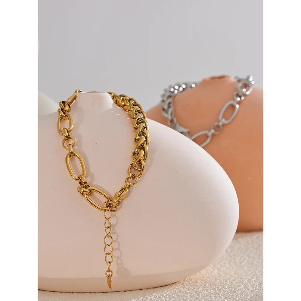 Yhpup Fashion Stainless Steel Metal Chain Statement Bracelet Bangle 18K Gold Waterproof Plated Jewelry Bijoux Femme