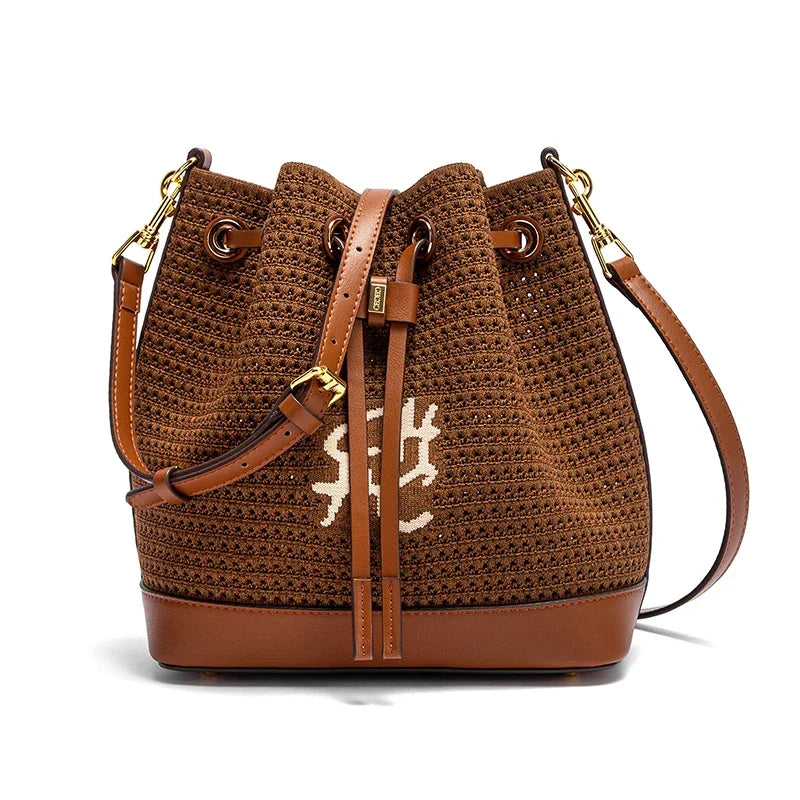 Women's Bucket Bag Vacation Style Women's Shoulder BagSpring New Fabric Splicing Design Handbag