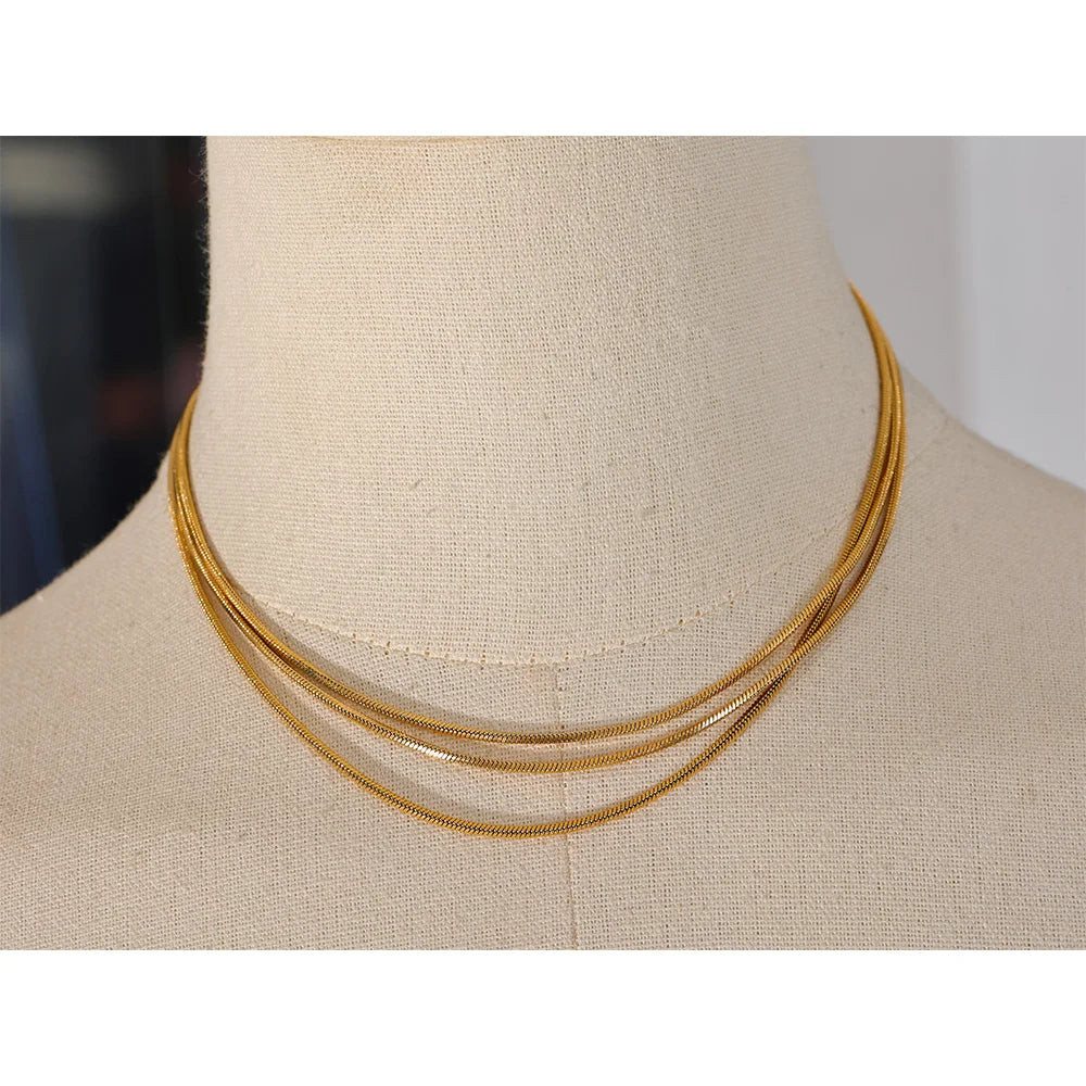 Yhpup Waterproof Stainless Steel Layered Adjustable Overlay Long Chain Necklace 18K Gold Plated Metal Trendy Fashion Jewelry