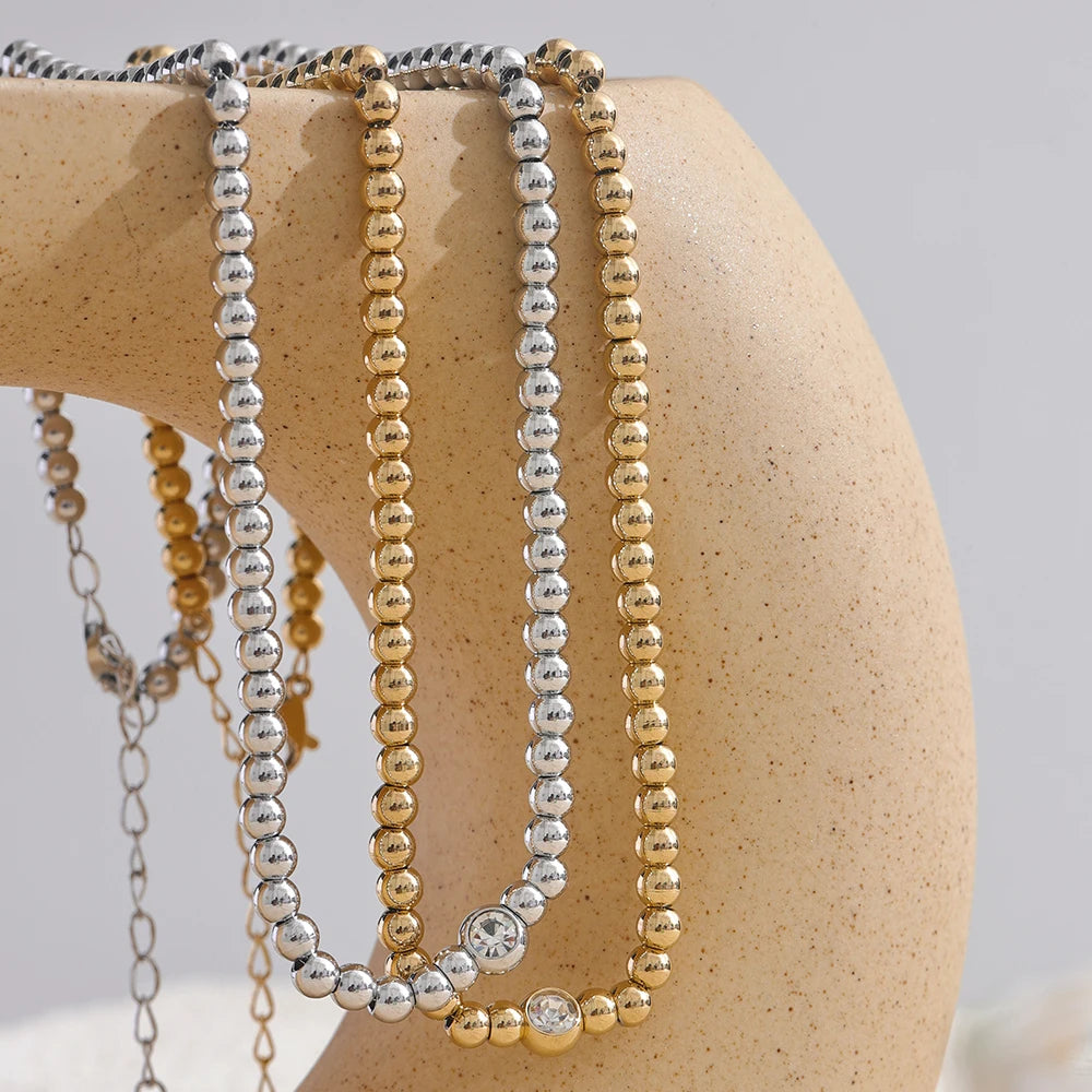 Yhpup High Quality 18K PVD Plated Round Beads Chain Handmade Necklace Water Resistant Stainless Steel Statement Jewelry