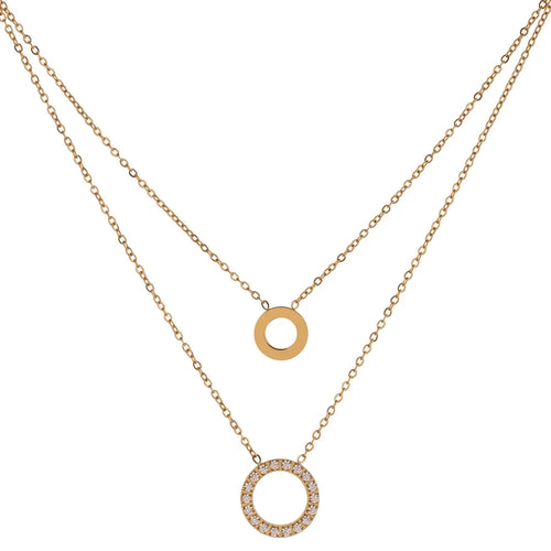 Yhpup New Stainless Steel брелок Exquisite Round Hollow Layered Chain Necklace Delicate Shiny Cubic Zirconia Choker Necklace