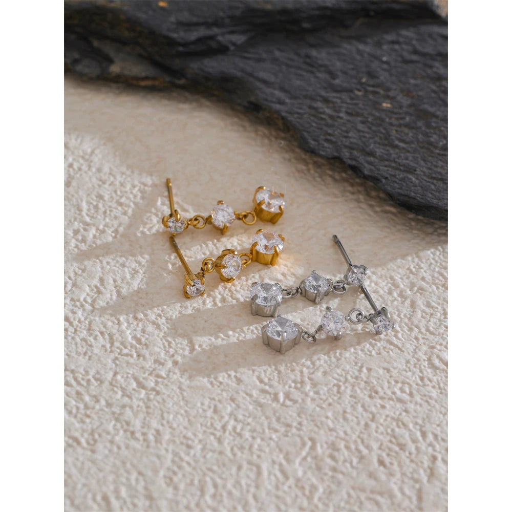 Yhpup Delicate Bling Cubic Zirconia Small Square Drop Earrings High-Grade Stainless Steel Waterproof Fashion Gift 316L Jewelry
