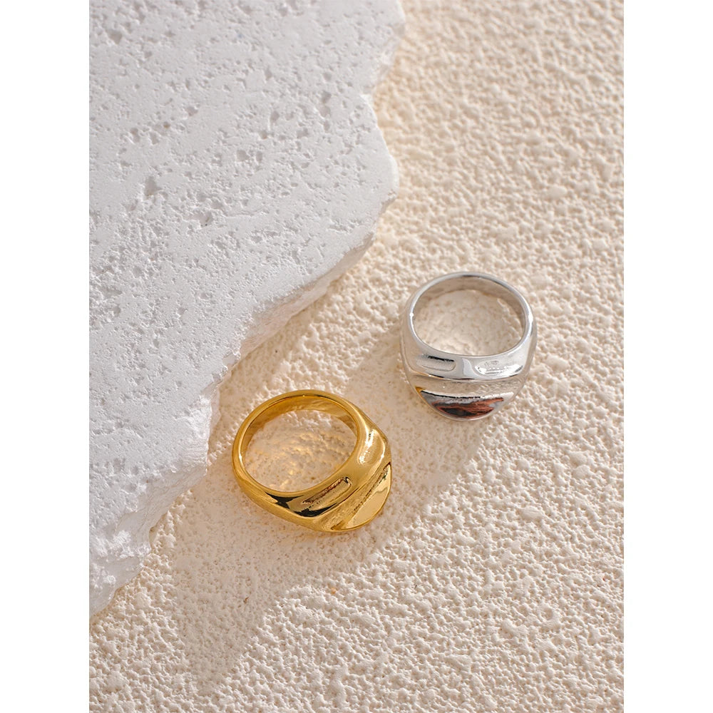 Yhpup Statement Stainless Steel High Quality Thicker Ring Waterproof 18K PVD Plated Minimalist Charm Finger Jewelry