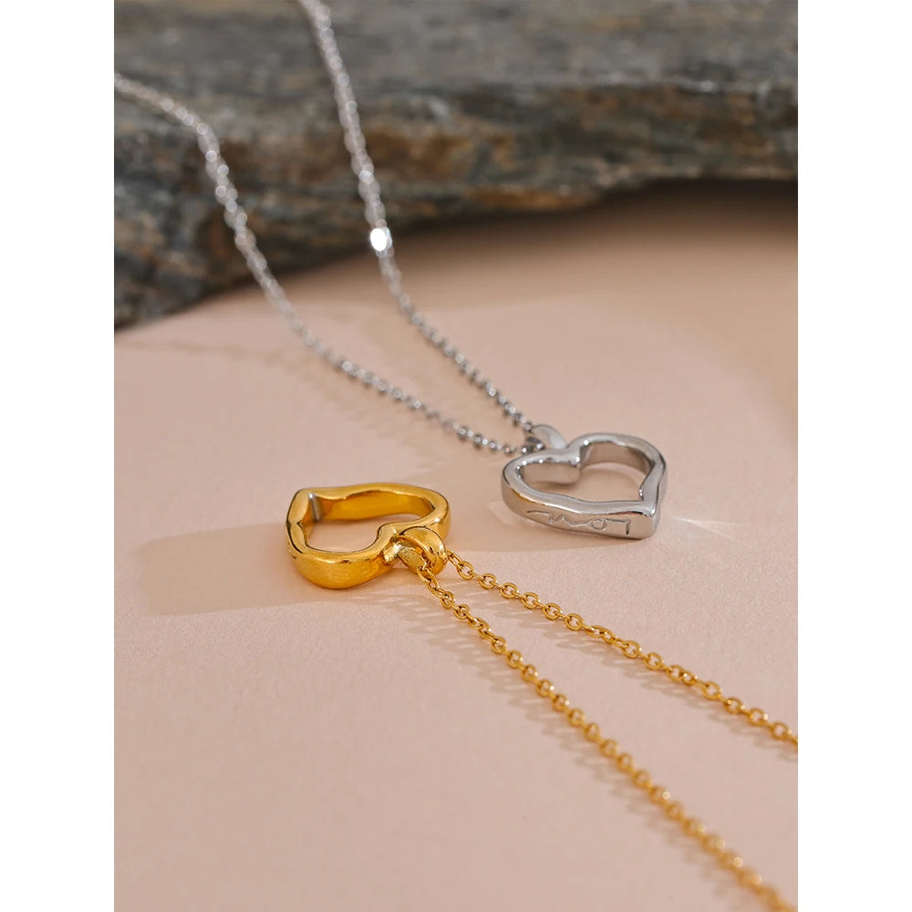 Yhpup Stainless Steel Heart Hollow Cast Pendant Minimalist Fashion Necklace Waterproof Trendy Simple Stylish Jewelry Women