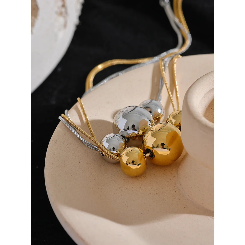Yhpup 316l Stainless Steel Round Beads Chain Pendant Necklace 18K PVD Plated Metal Women Fashion Daily Trendy Jewelry Gift