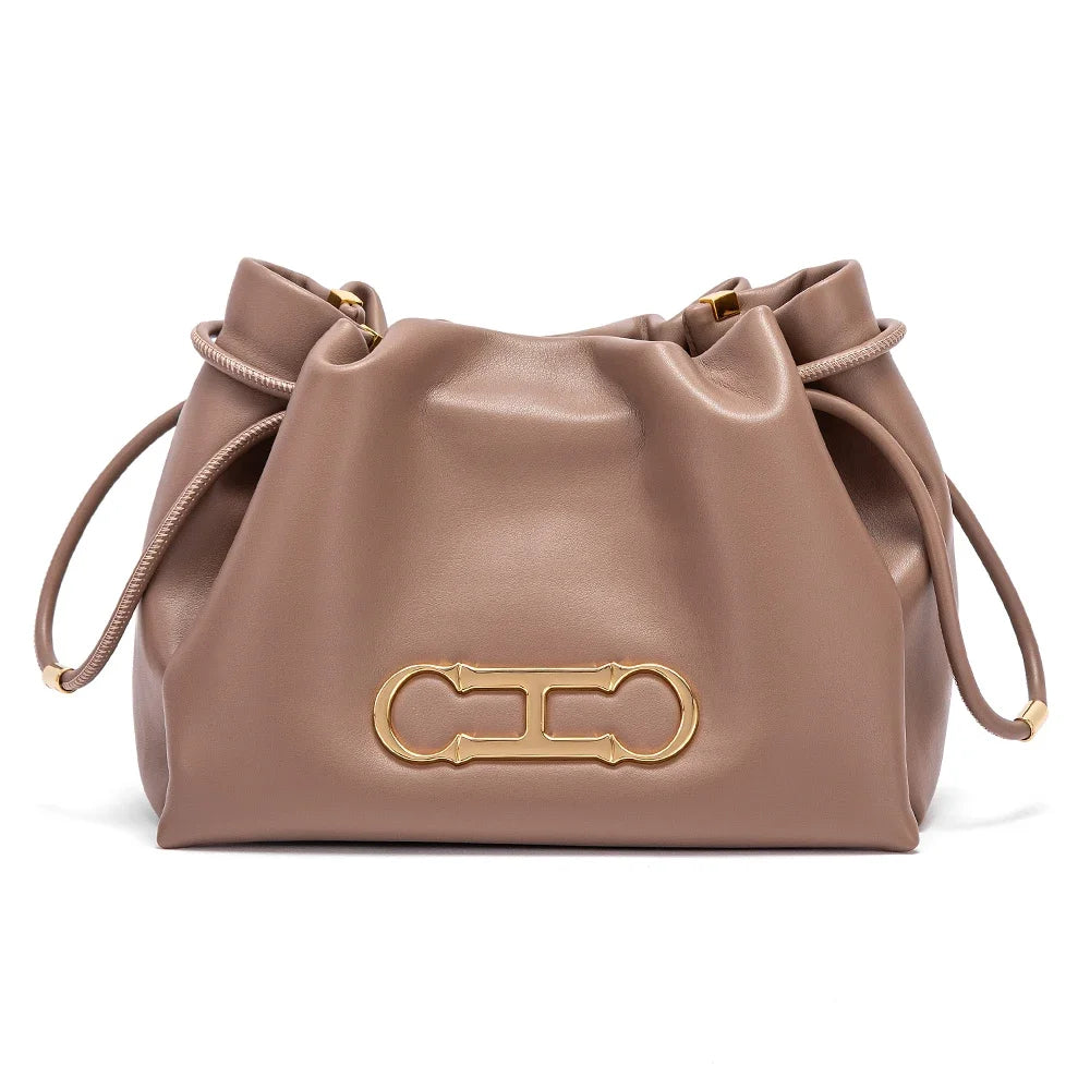 Solid Color Retro Style Women's Shoulder Bag Classic Fashion Women's New Drawstring Design Shoulder Bag