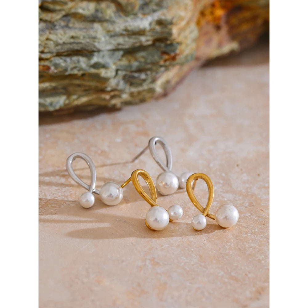 Yhpup Chic Daily Fashion Stainless Steel Earrings Korean Waterproof Smooth Imitation Exquisite Accessories Jewelry for Women