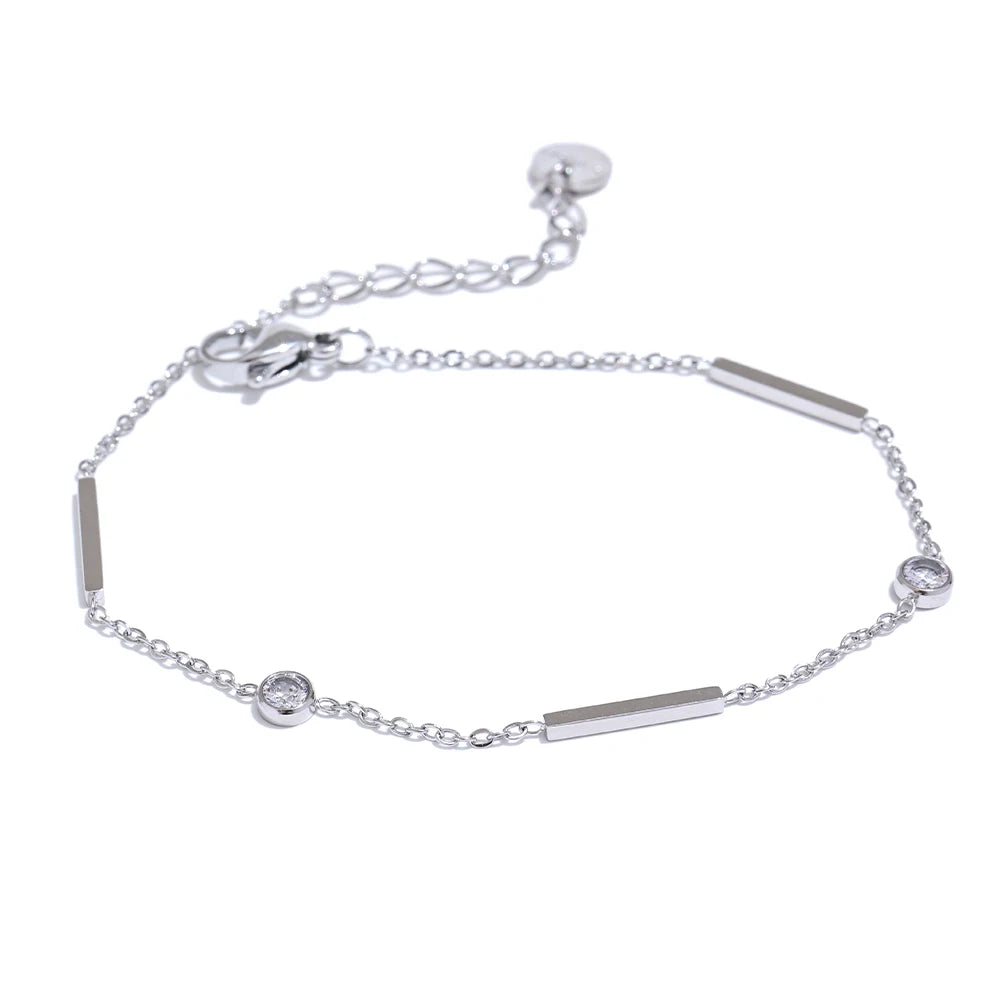 Yhpup 316L Stainless Steel Zircon Thin Chain Bracelet Bangle for Women Summer Simple Water Resistant Chic Jewelry Men