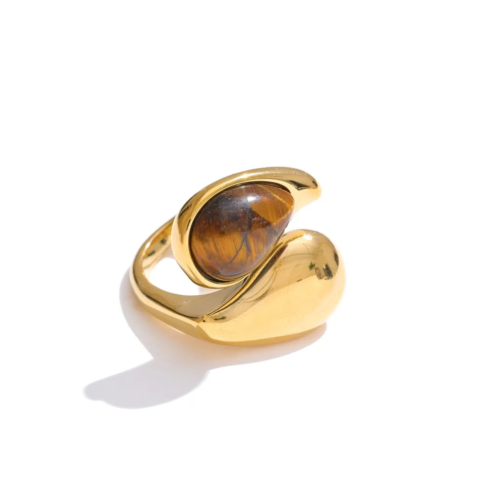 Yhpup Fashion Imitation Pearl Water Drop Finger Adjustable Ring Women 316L Stainless Steel Elegant Gold Platinum Plated Jewelry