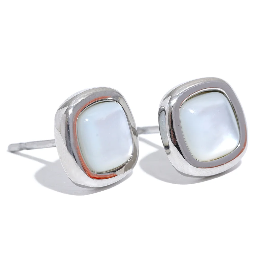 Yhpup 316l Stainless Steel Square Natural Shell Small Chic Stud Earrings Stylish Exquisite Daily Female Jewelry Accessories Gift