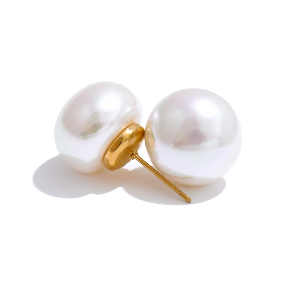 Yhpup 18/12mm Korean Style Simulated Pearls Round Stud Earrings Versatile Daily Accessories Stainless Steel Fashion Jewelry Gift