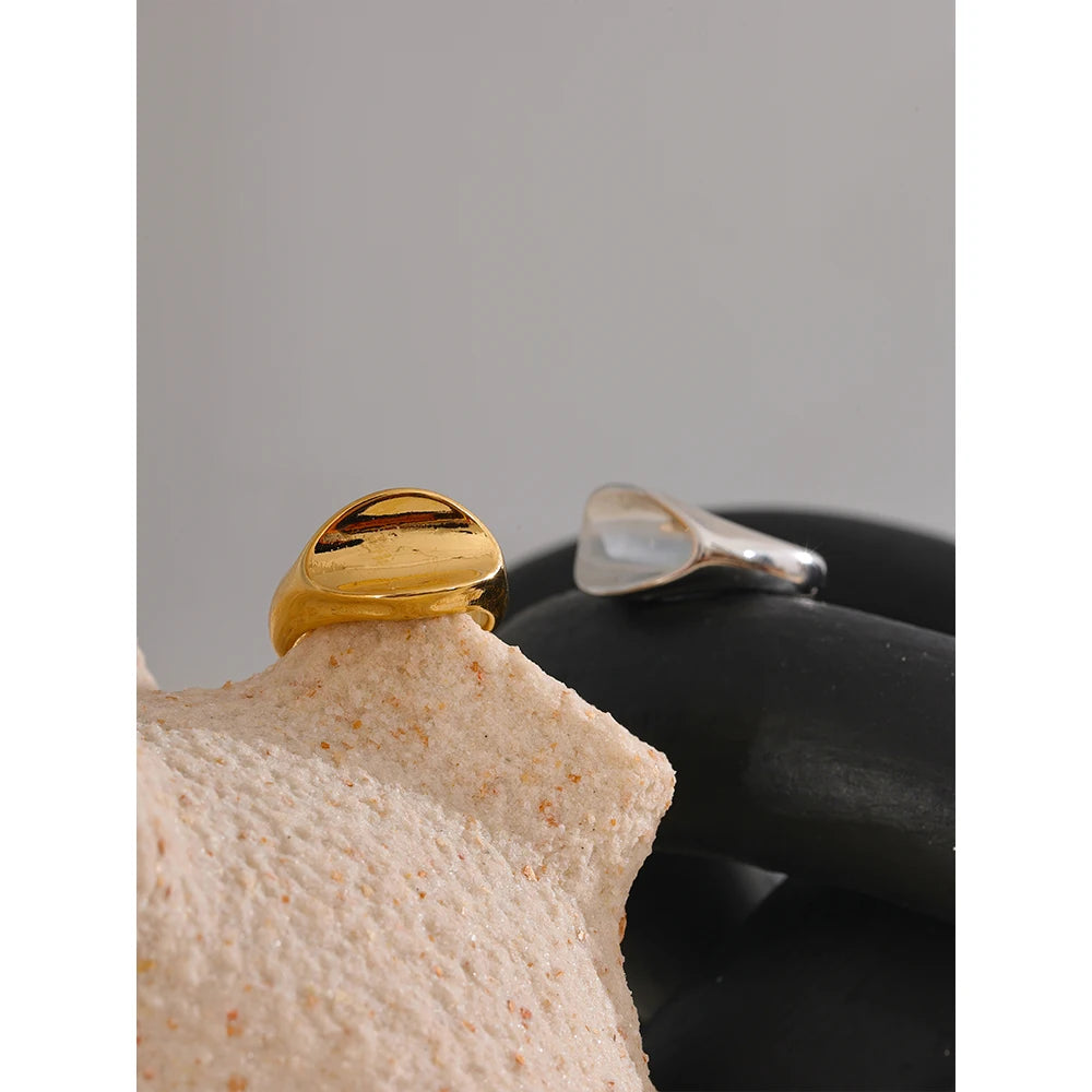 Yhpup Statement Stainless Steel High Quality Thicker Ring Waterproof 18K PVD Plated Minimalist Charm Finger Jewelry