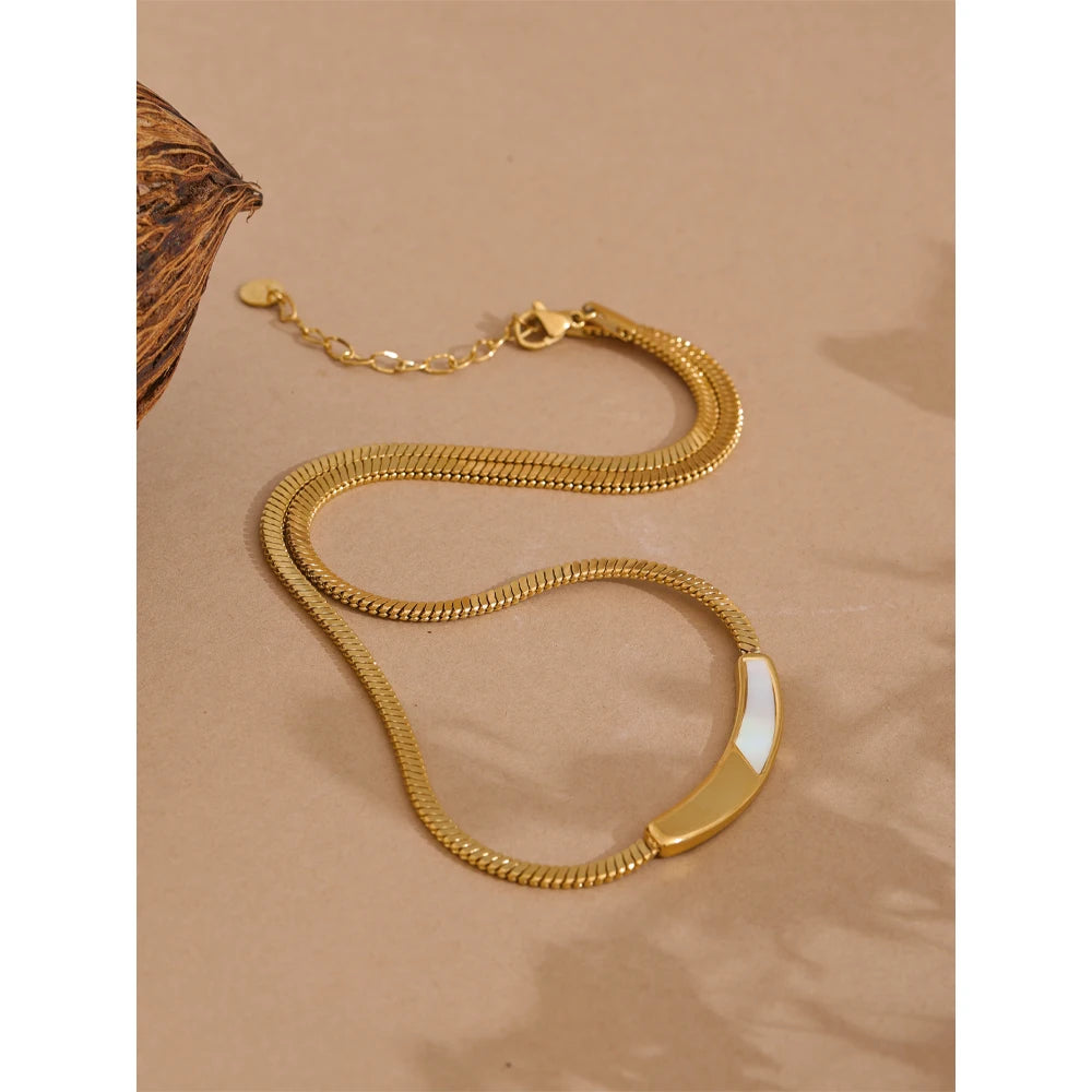 Yhpup Exquisite Chain Stainless Steel Natural Shell Collar Necklace Tarnish Resistant 18K PVD Plated Stylish Daily Jewelry Gift
