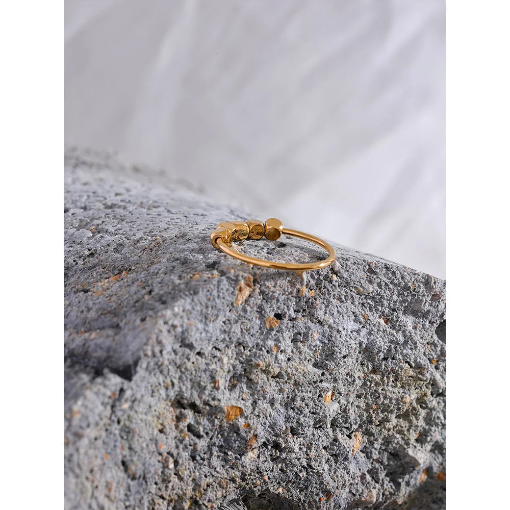 Yhpup Stainless Steel Square Beads Ring Women Fashion Thin Metal Gold Silver Color Summer Rust Proof Finger Jewelry Anneaux