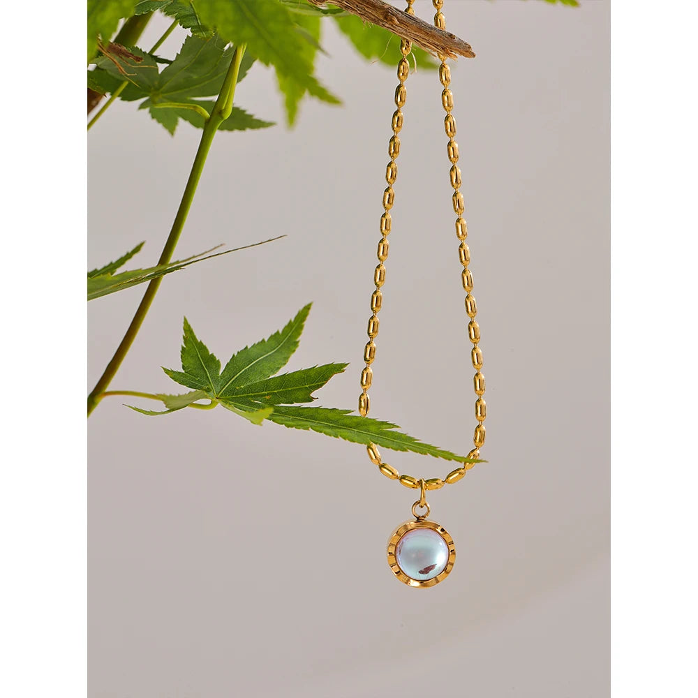 Yhpup Stainless Steel Exquisite Moonlight Stone Drop Necklace for Women High Quality Chic Chain Charm Jewelry Gift Waterproof