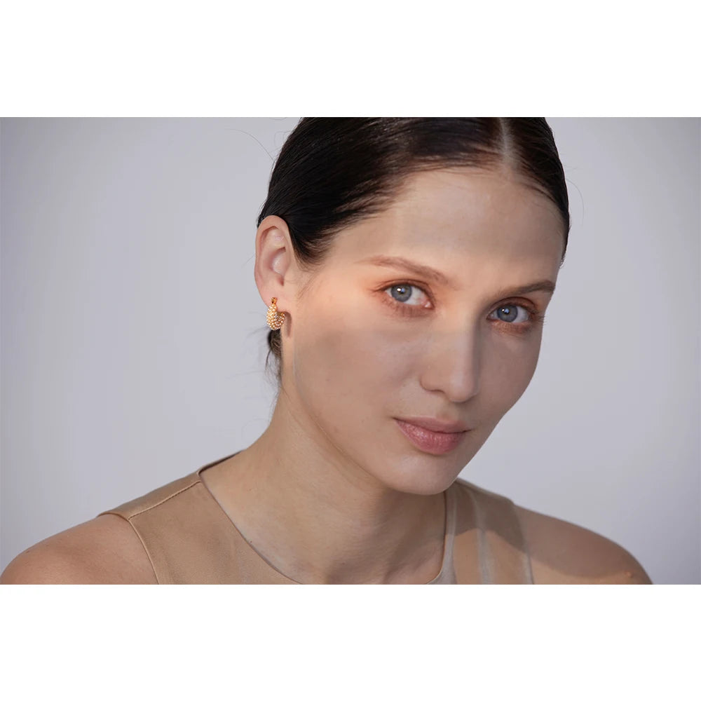 Yhpup Stainless Steel Luxury Small Hoop Earrings Vintage Delicate Imitation Pearls Texture Gold Color Waterproof Fashion Jewelry
